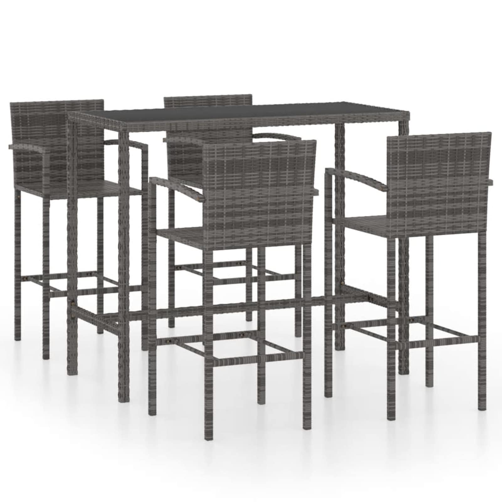 Gecheer Set da Bar da Giardino 5 pz in Polyrattan Grigio,Tavolo Alto, Set di Tavolo e Sgabelli da Bar,Tavolo con Sedie Alto,Set da Balcone,Piano del Tavolo in Vetro temperato