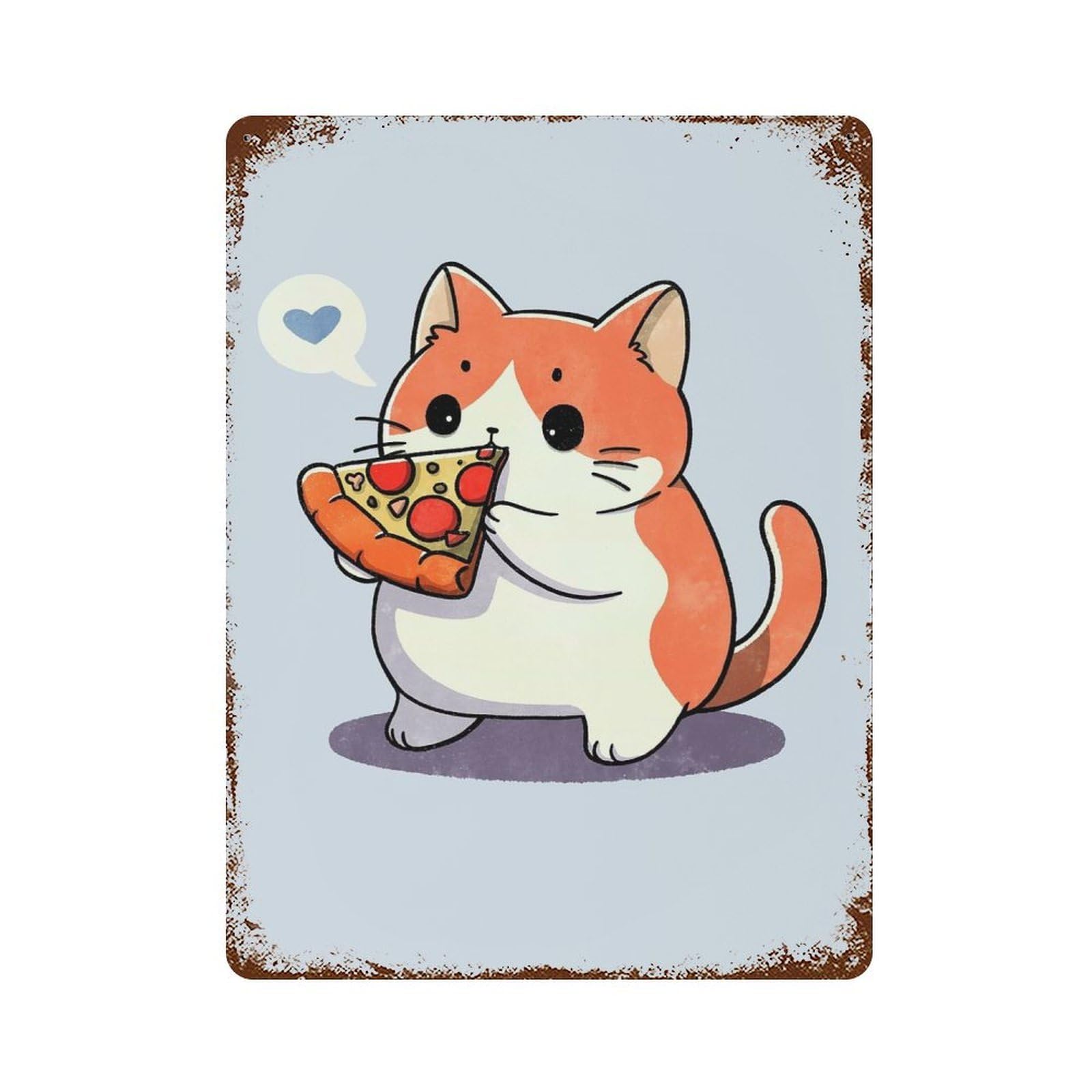 Pizza Loving Cat 15.7"x11.8" Aged Metal Wall Plaque, Novelty Wall Decor for Shed, Workshop And Garage Wall Decor