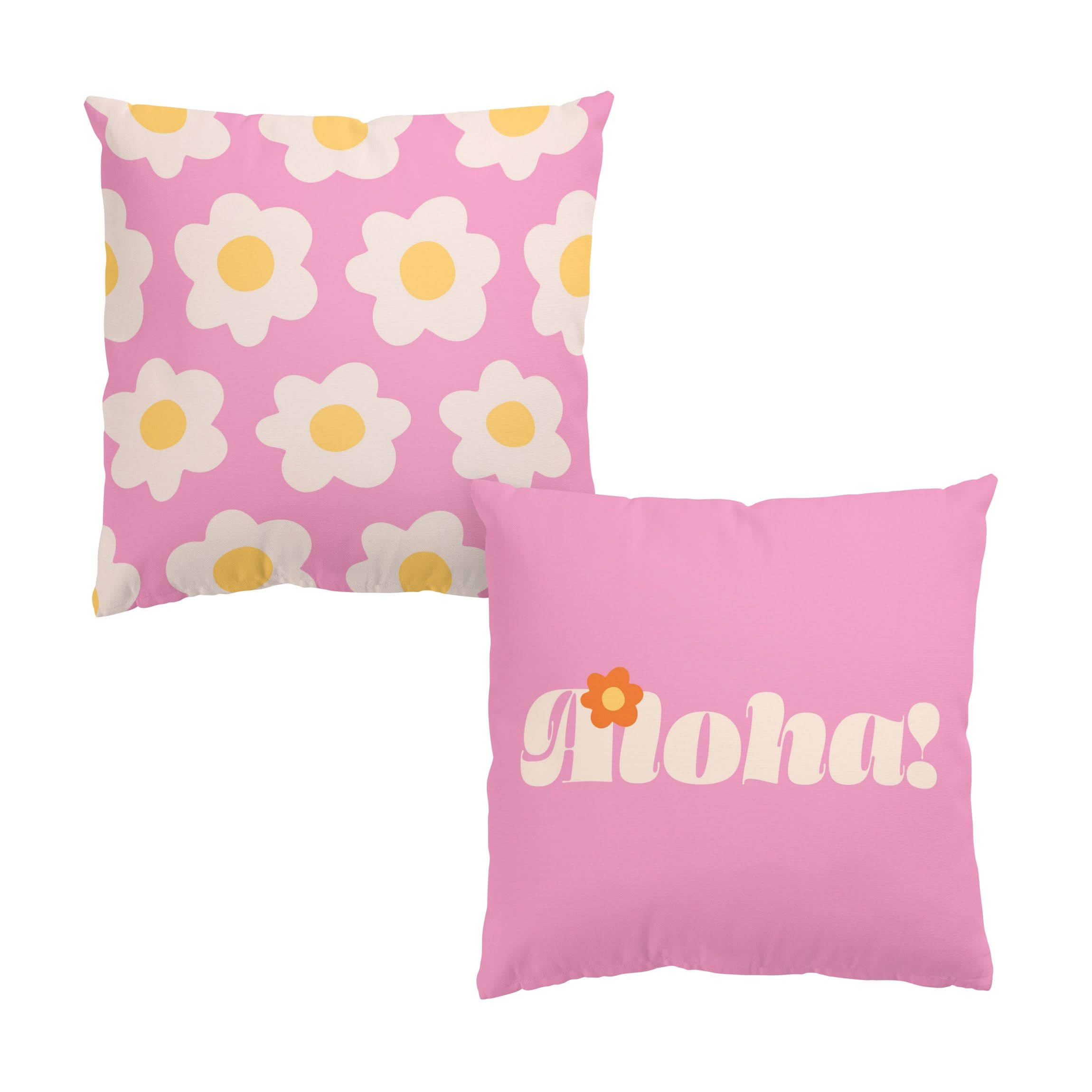 Dekokissen 2-teilig draußen/Outdoor waschbar Sprüche mit Füllung Zierkissen - Made in Germany - Blumenmuster Bezug rosa Sofakissen Pop Art Outdoor Sofa Bett 1235