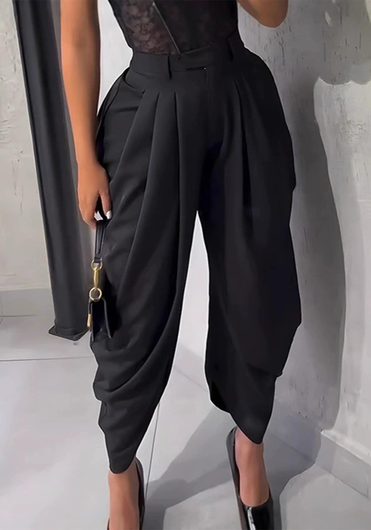 Unybwonn Damenhose, leger, weites Bein, hohe Taille, Palazzo-Hose