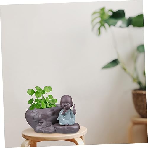 Miniatura 6 de Maceta hidropónica de arcilla morada, estatua de Buda grande, accesorios de aire, maceta de cerámica, bandeja de flores hidropónica, maceta de