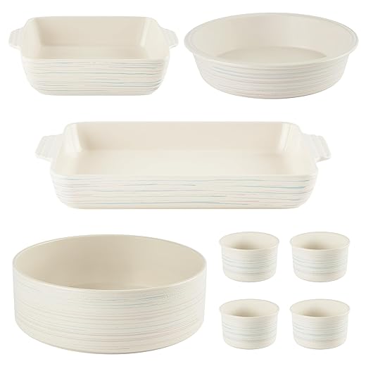 Pyrex (8-Piece) Ceramic Complete Bakeware Set, Nonstick Pie, Casserole, Cake, Lasagna Oven Pans, Bakers, For Baking, Roasting, Steaming