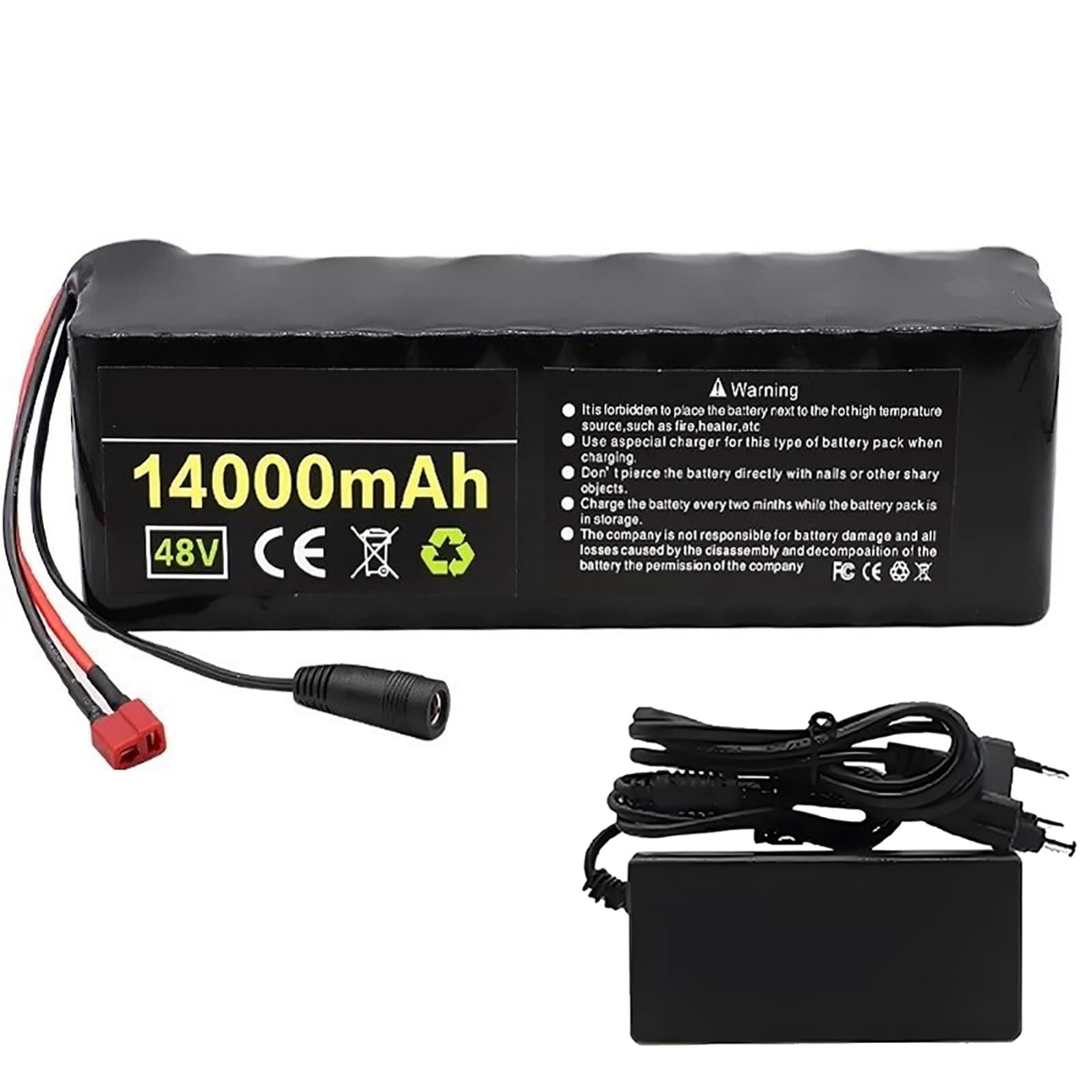 Batería para bicicleta eléctrica 48V 14Ah Batería de litio Batería recargable de iones de litio 48V Paquete de baterías para bicicleta eléctrica Patinete eléctrico con cargador 54.6V 2A 48V 14Ah,T+DC