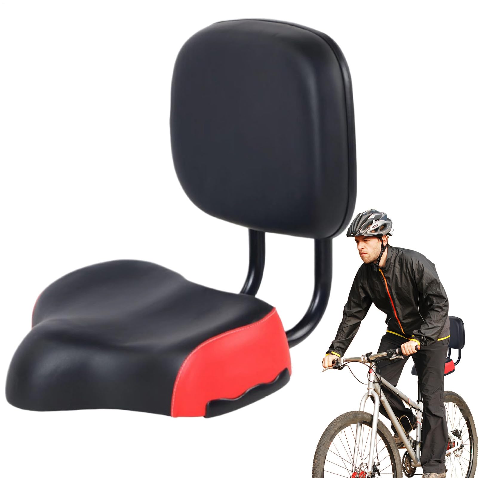 Sedile posteriore per bicicletta, comodo cuscino per sedile con schienale, parti di ricambio, ampia sella, cuscino morbido in pelle PU, ammortizzante, per mountain bike