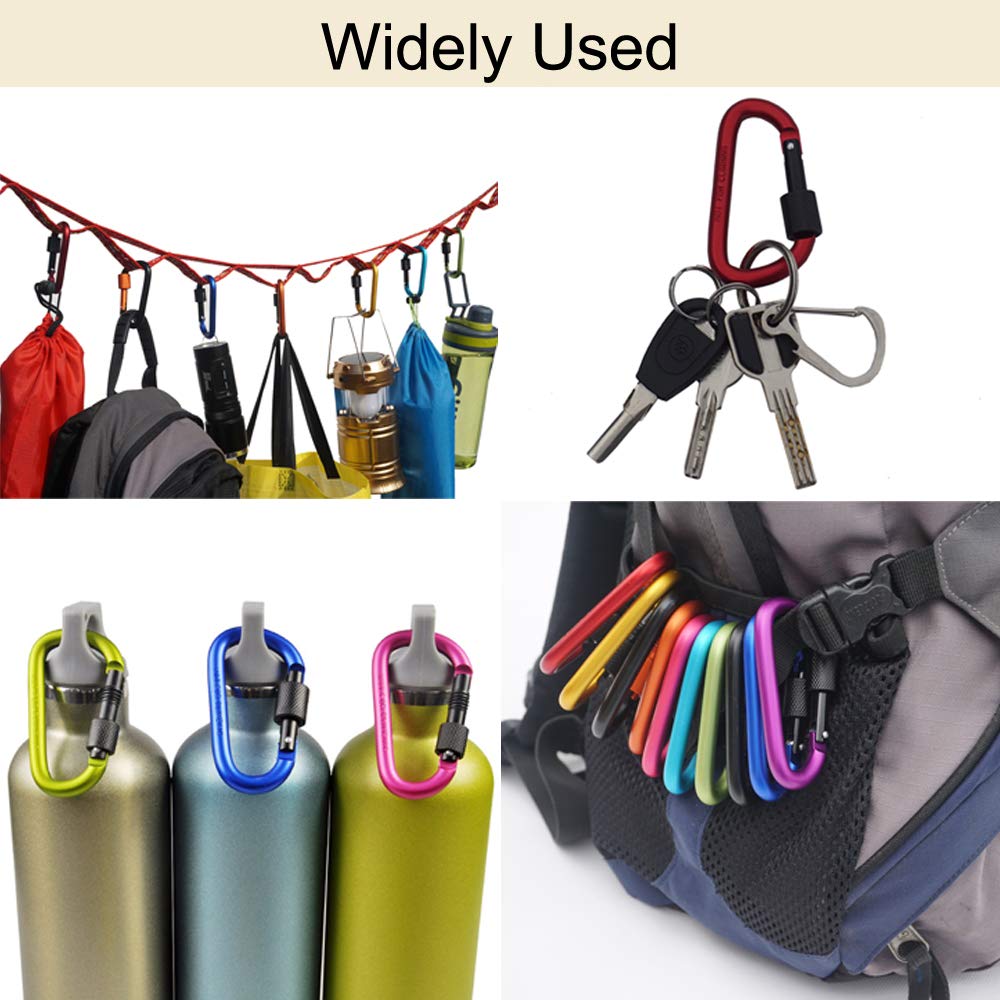 10er-Pack Camping Haken Aluminium Schlüsselanhänger Karabiner D-Form Schnallen Schlüsselanhänger-Clips, sichere Rotation Torschnalle Clip Haken