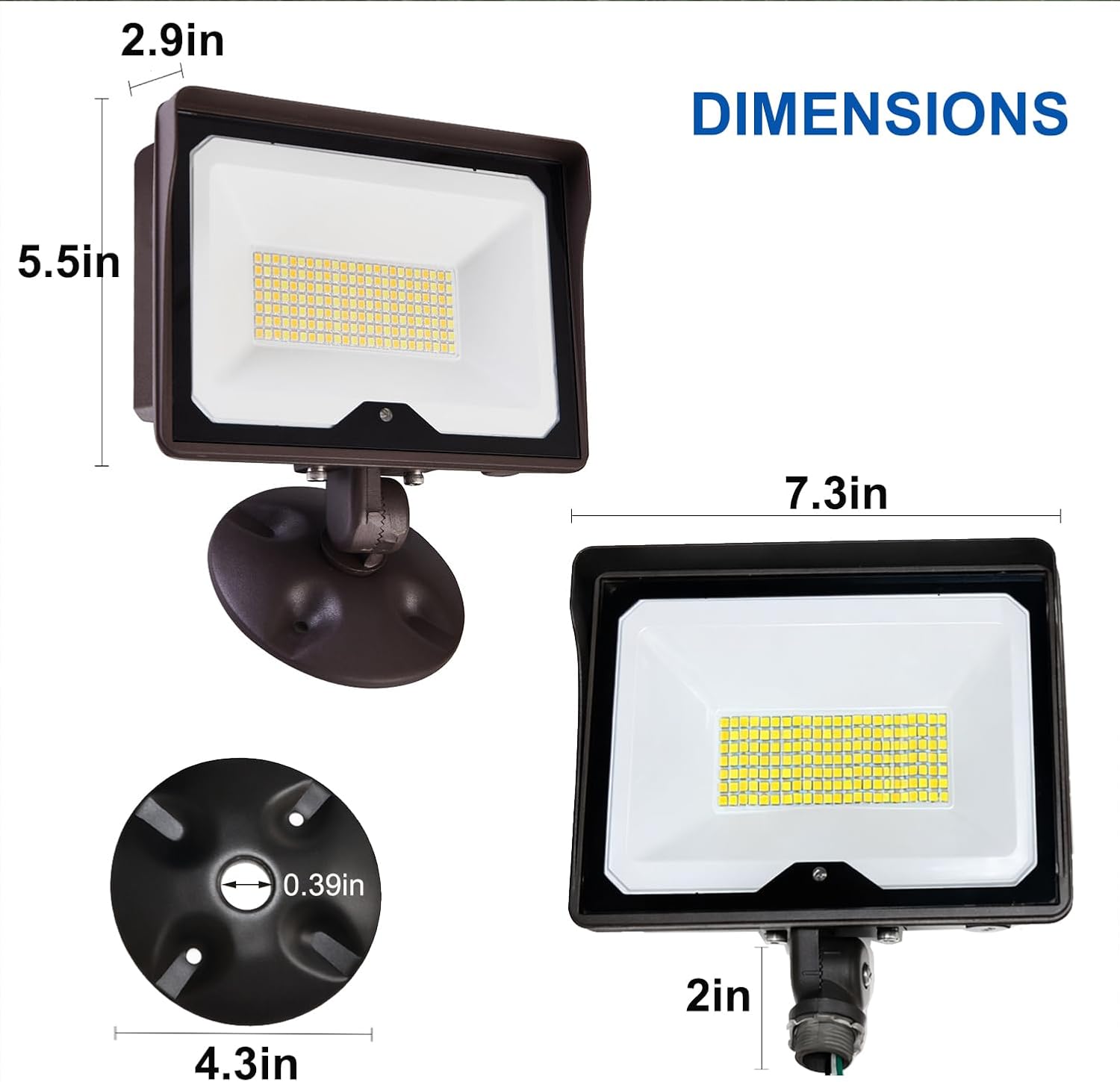 55W LED Flood Light Dusk to Dawn, 7150LM Outdoor Security Lights, 3CCT Selectable 3000K/4000K/5000K, IP65 Waterproof ETL Listed Wall Mount Exterior Lighting for Garage, 2 Pack (Brown)