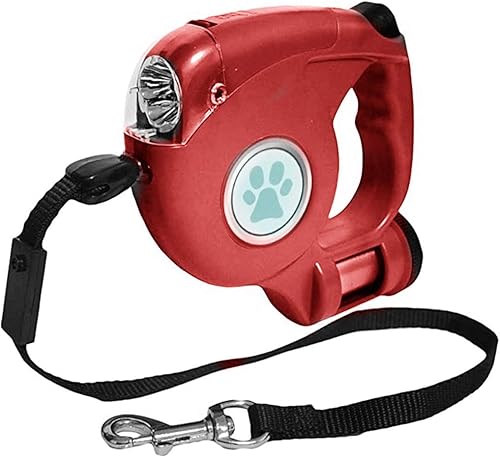JEBBLAS Correas retráctiles para perros con linterna y dispensador de bolsas de residuos, correa automática 3 en 1 para pasear perros de 15 pies con