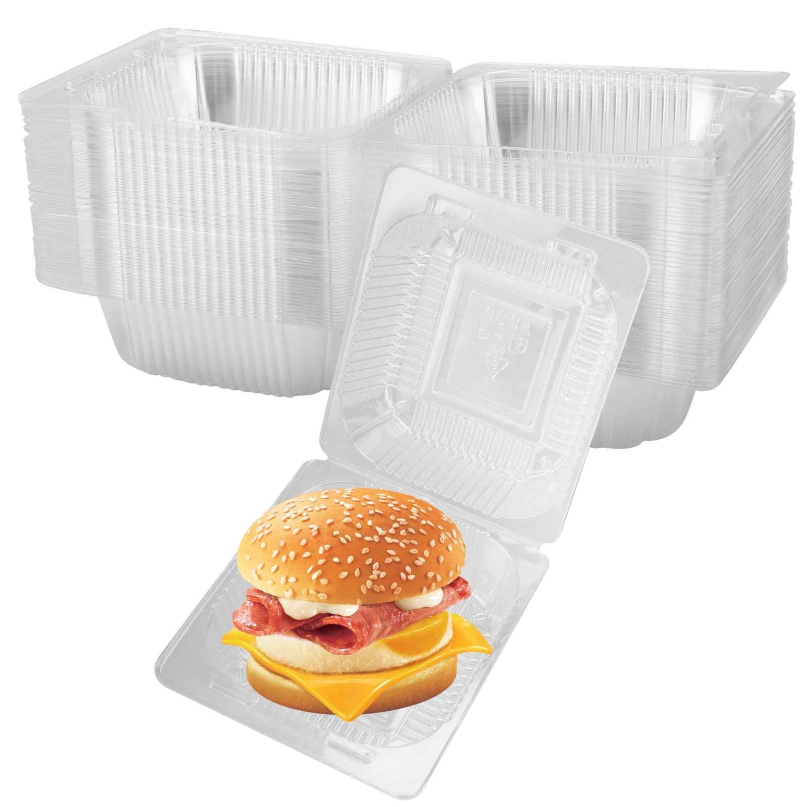 JEUIHAU 100 PCS 5.3 Inch Clear Cake Slice Boxes, Individual Cake Slice Containers with Lid, Square Slice Boxes for Sandwich, Hamburger and Salad