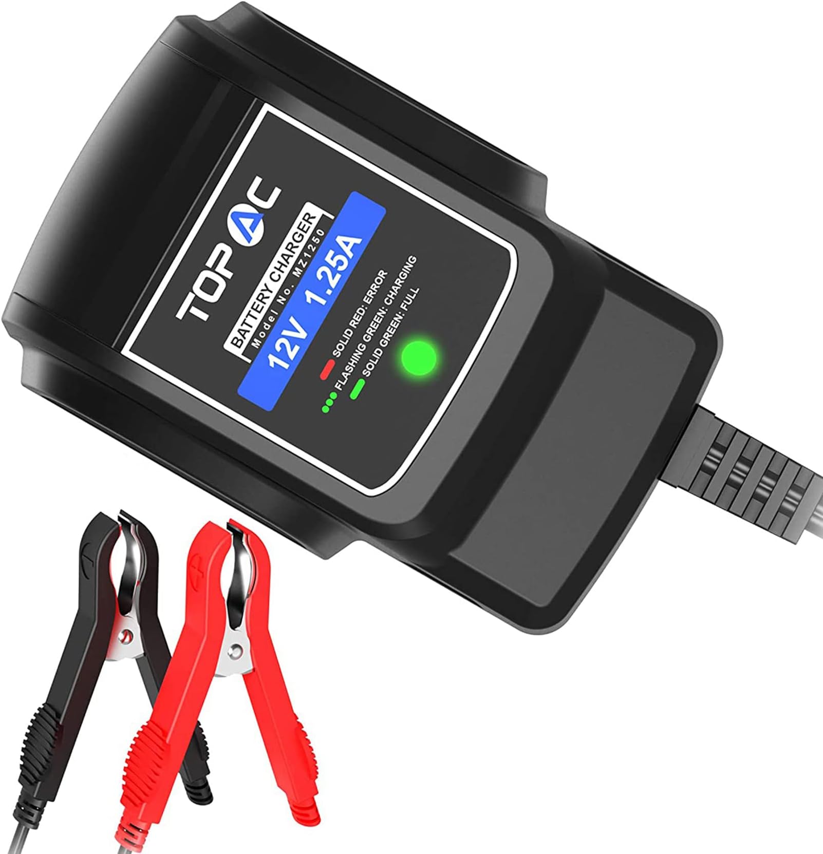 12 Volt 1.25A Automatic Car Battery Charger and Maintainer for automotive, motorcycle, boat & marine, RV, toys, power tool, lawn & garden battery systems