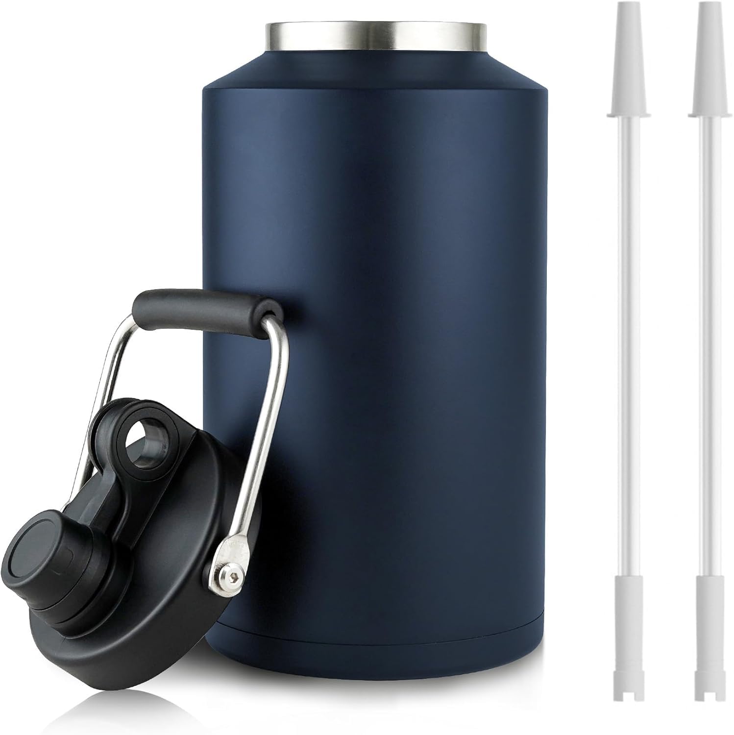 3,5 Liter Wasserkrug mit Strohhalm, 3,6 l Fassungsvermögen, Edelstahl-Wasserflasche, breite Öffnung, doppeltes Vakuum, spülmaschinenfest, BPA-frei, für heiße und kalte Getränke, Marineblau