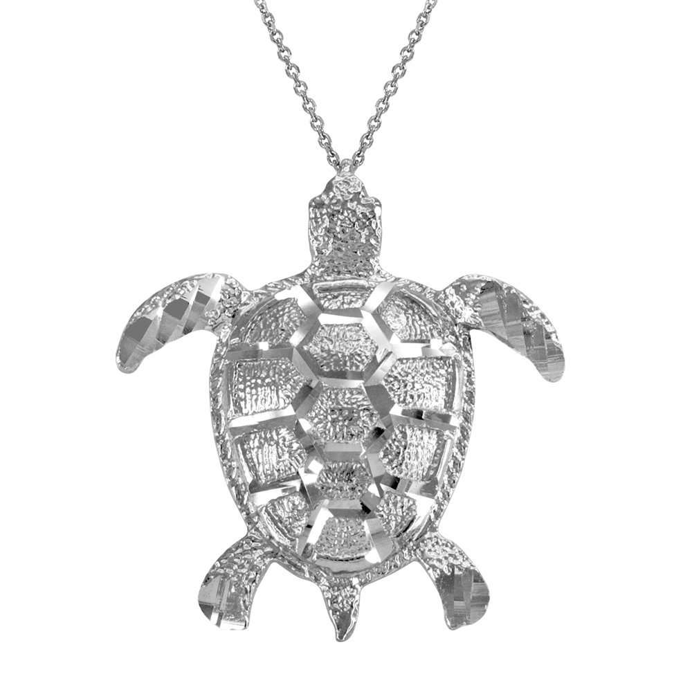 Textured 925 Sterling Silver Good Luck Sea Turtle Pendant Necklace