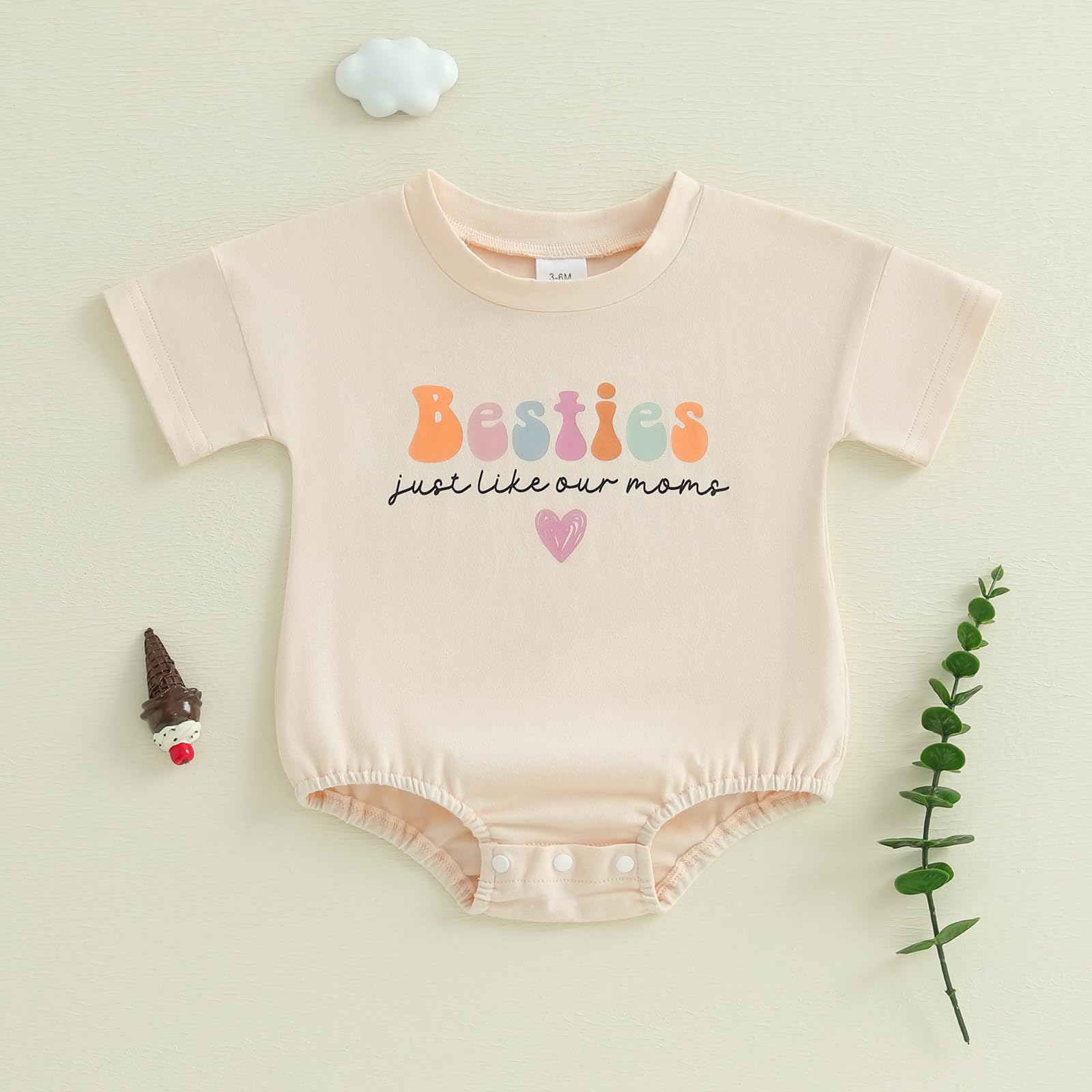 Sasaerucure Infant Baby Girl Winter Clothes One Piece Long Sleeve Romper Newborn Girl Bestie Just Like Our Moms Onesie (Beige Short, 0-3 Months)