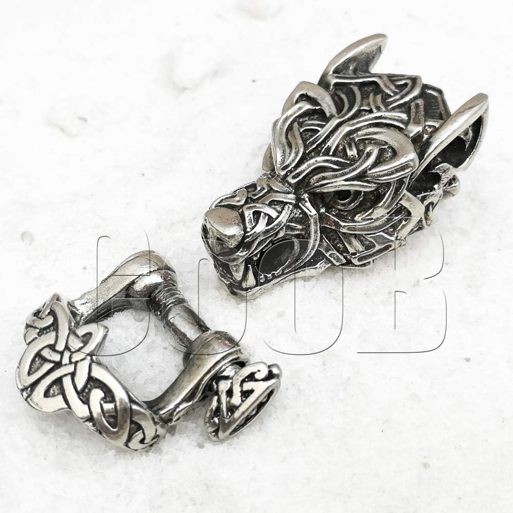 CooB EDC Metal Hand Casted Paracord Shackle Buckle Clasp Animals Collection for Paracord Bracelet Bracelets Making 1Pcs/Lot (Celtic Wolf Fenrir Silver)