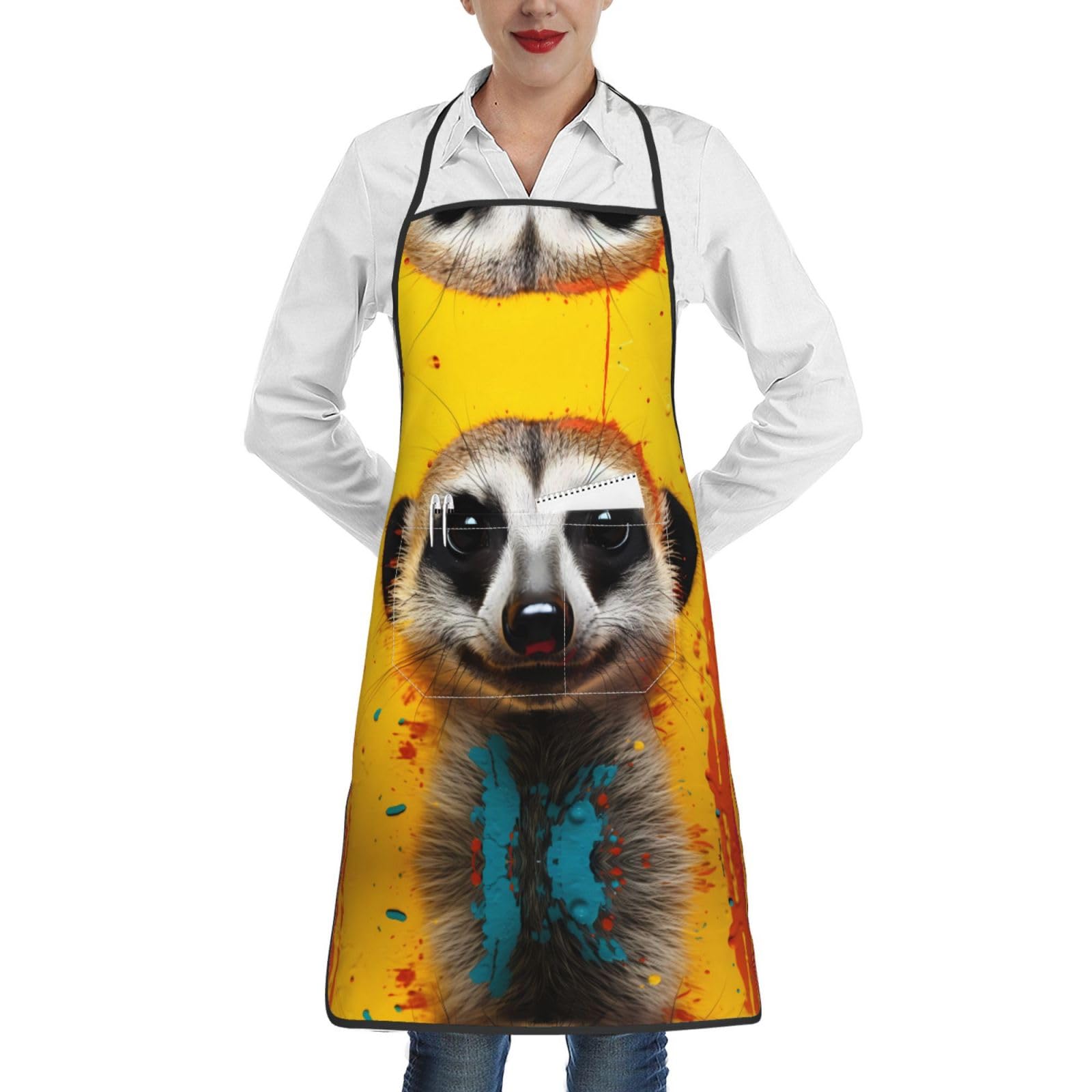 Wzycwb Unisex White Meerkat A Printed Tie-Back Apron With Pockets Perfect For Cooking Baking And Gardening
