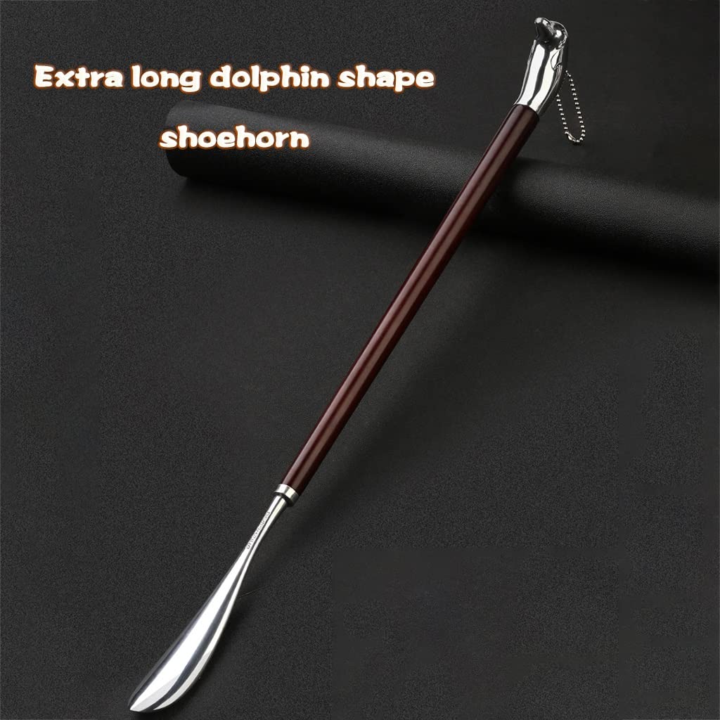 Calzador Mango Largo para Personas Mayores Hombres Delfín Dorado y Plateado de Lujo Calzador Extra Largo, Ayudante de Zapato de Hombre Perezoso de aleación de a(Plata 60 * 6cm)
