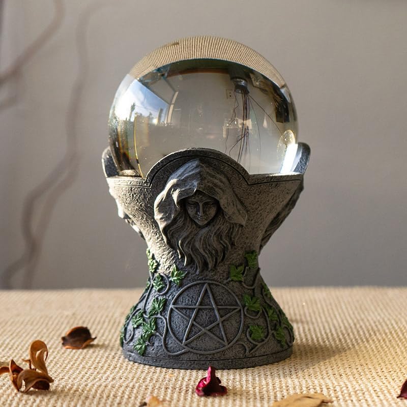 Pacific Giftware Mother Maiden Crone Gazing Ball, Wiccan Goddess Ivy Pentagram Scrying Orb Holder Figurine for Both Indoor and Outdoor, 7 Inches