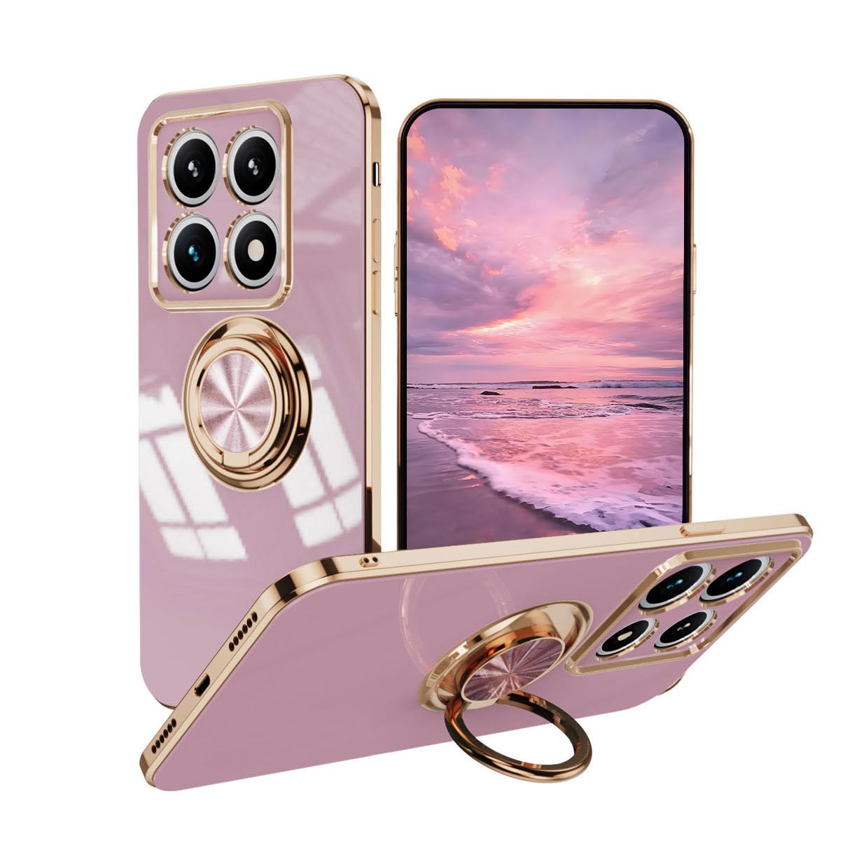 UPLAI Stilvoll Hülle für Xiaomi 15T 5G, Slim Stoßfest Galvanik-Design Handyhülle Case mit Ringhalter, Sanft TPU Silikon Bumper Schutzhülle Cover.Violett