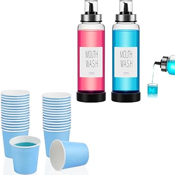 VITVITI Mouthwash Dispenser with 30 Pack Cups, Blue