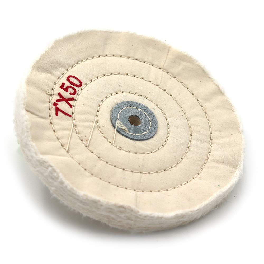 7 Inch Cloth Buffing Polishing wheel with 2/5 Inch Arbor Buffer Tool for Bench Grinder, White, 50 Ply