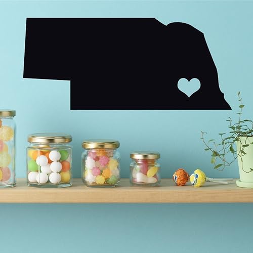 Nebraska State Decal - Cornhusker State Vinyl Wall Art - Silhouette with Lincoln (Capital City) Marked with Heart
