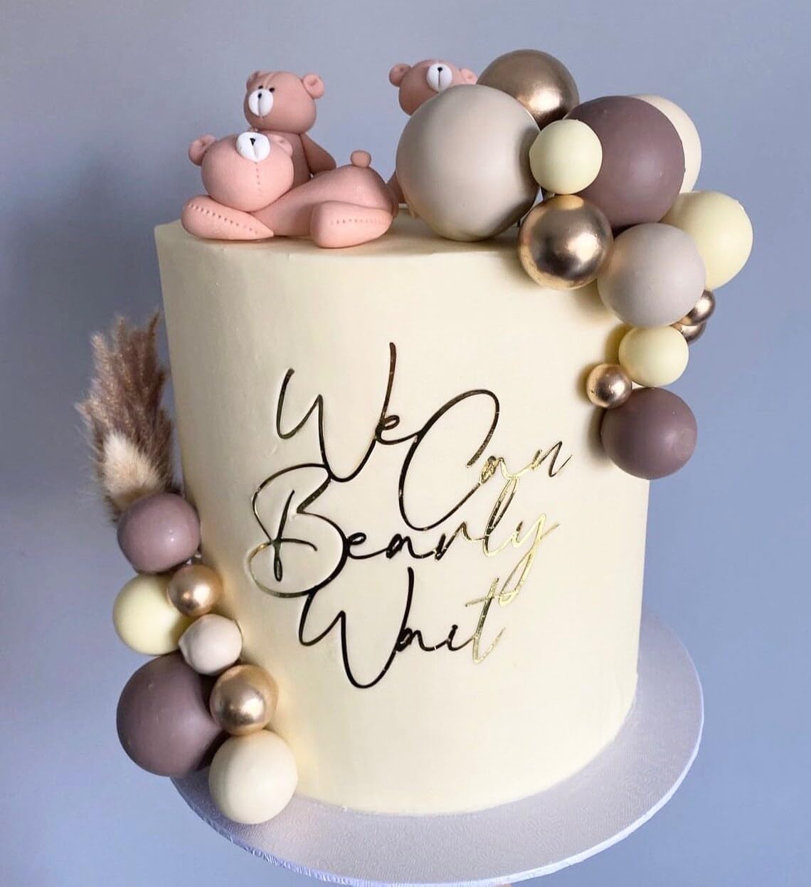 Acrylic We Can Bearly Wait Cake Topper - Gold Bear Cake Decorations for Baby Shower/Gender Reveal Party Supplies image 3