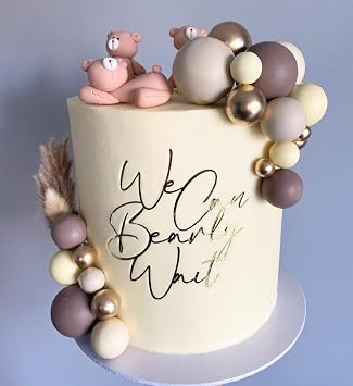 Acrylic We Can Bearly Wait Cake Topper - Gold Bear Cake Decorations for Baby Shower/Gender Reveal Party Supplies