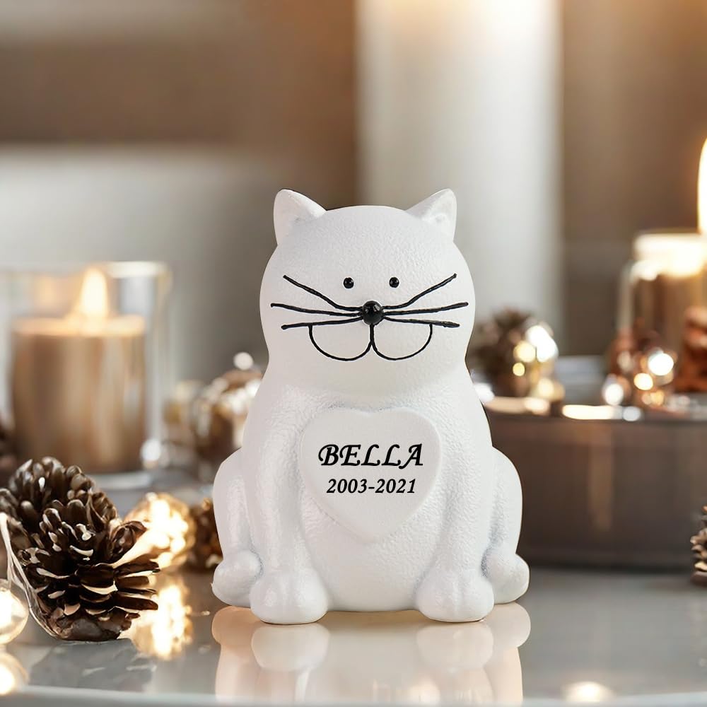 Personalisierte Katze Asche Urns Memorial Statue, dekorative Katze Einäscherung Urns Asche Box für Katzen Andenken Memorial Geschenke, Unterstützung benutzerdefinierten Namen und Daten, 5.1 Zoll groß