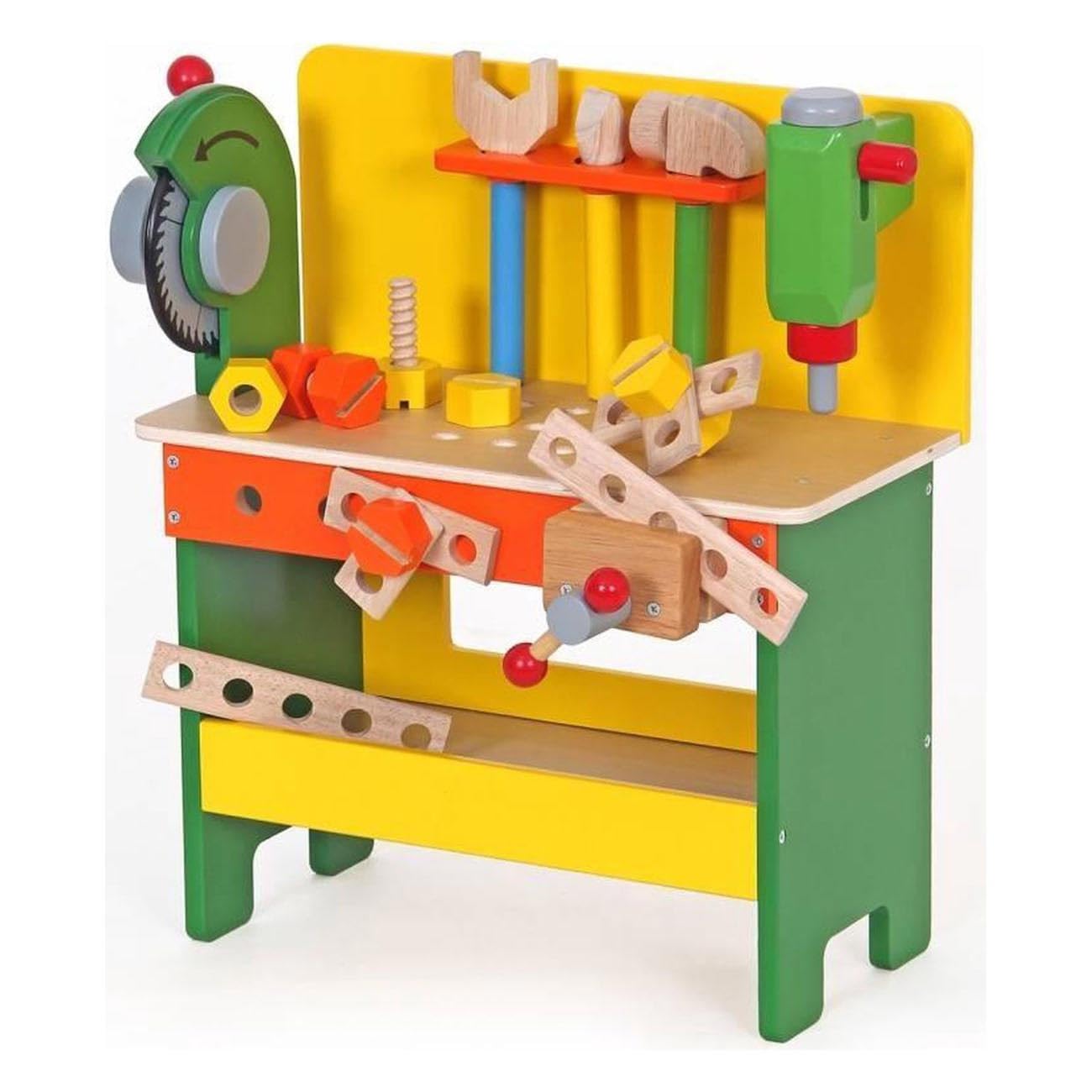 Holzspielzeug Peitz Kinderwerkbank 19-teilig | für den kleinen Handwerker Slh 3376 | schöne und solide Werkbank | mit Schraubstock Hammer Säge und weiterem Zubehör aus Holz |
