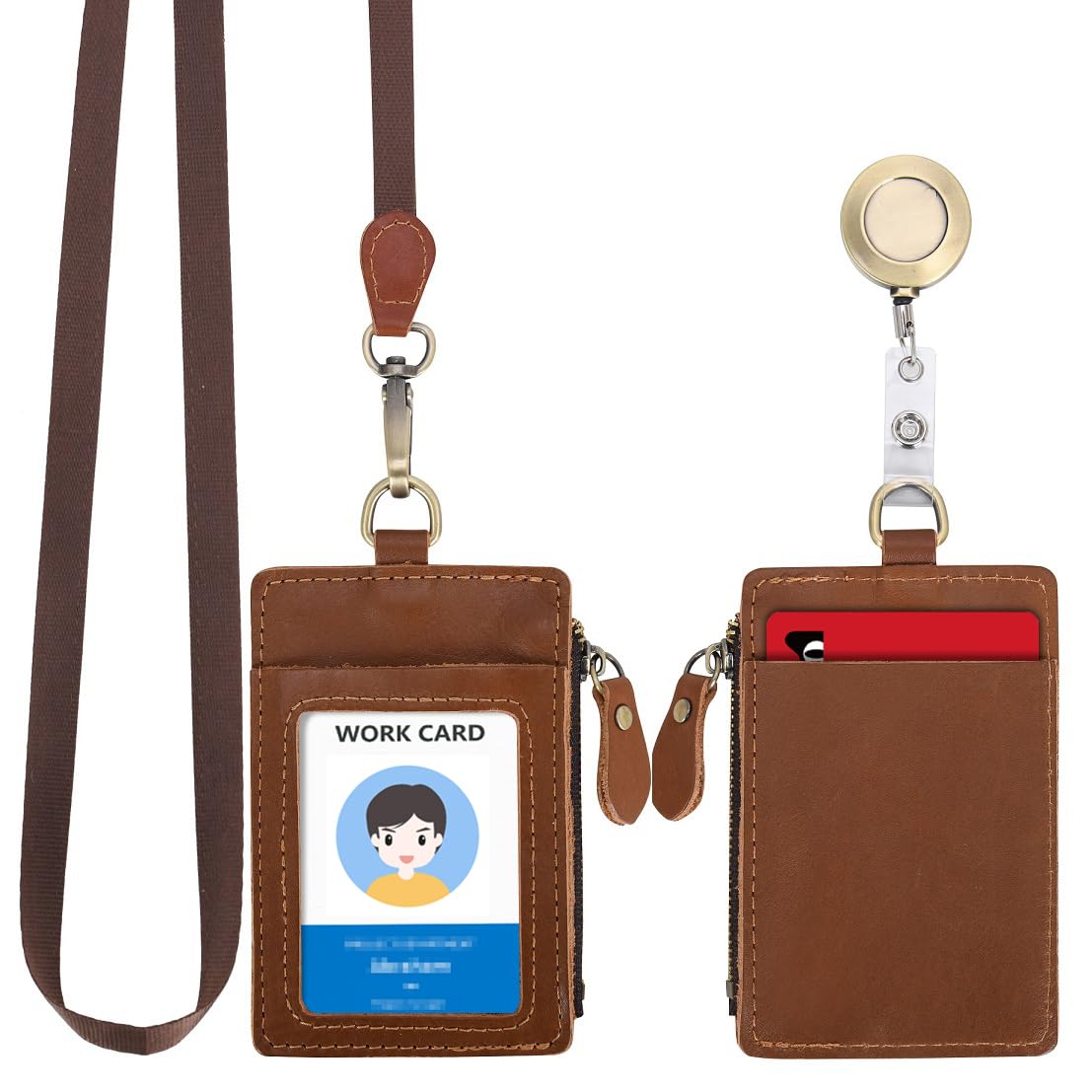 Amazon.com : Wonderpool Leather ID Badge Holder with Zipper Wallet
