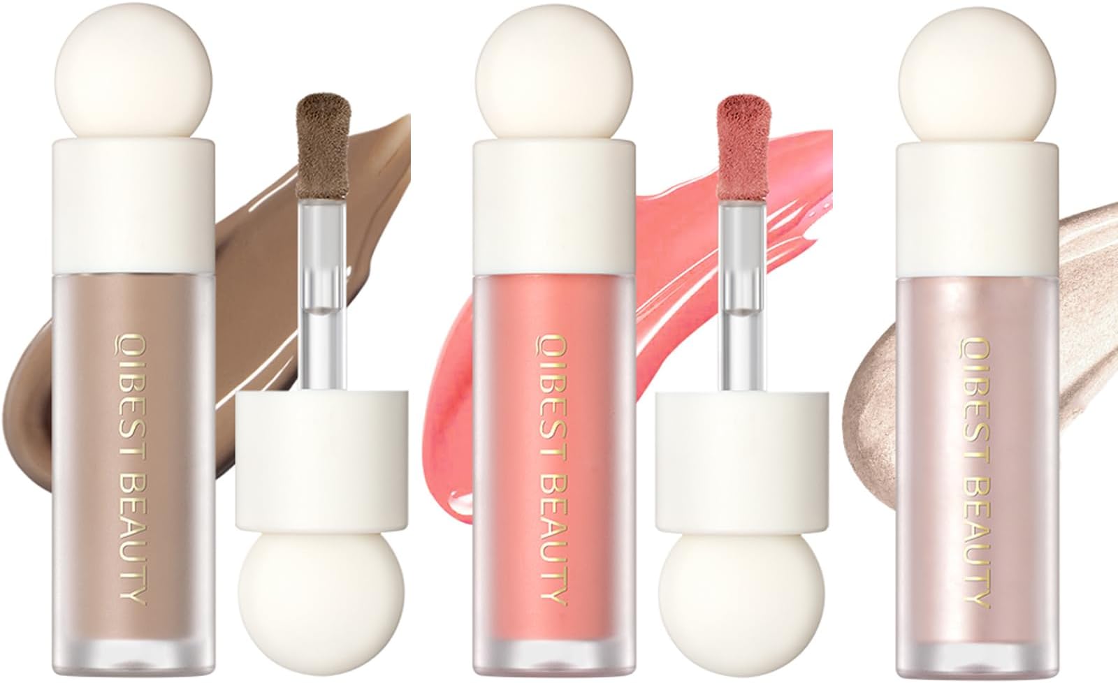 MEICOLY Highlighter Luminizer, Soft Pinch Blush, Matte Contour, Highlight Bronzer Stick Set - Pearl White + Nude Pink + Contour
