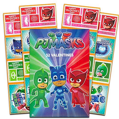 Disney Junior PJ Masks Valentines Day Cards for Kids Toddlers - 32 PJ Mask Valentine Cards with Tattoos (Boxed School Classroom Pack)