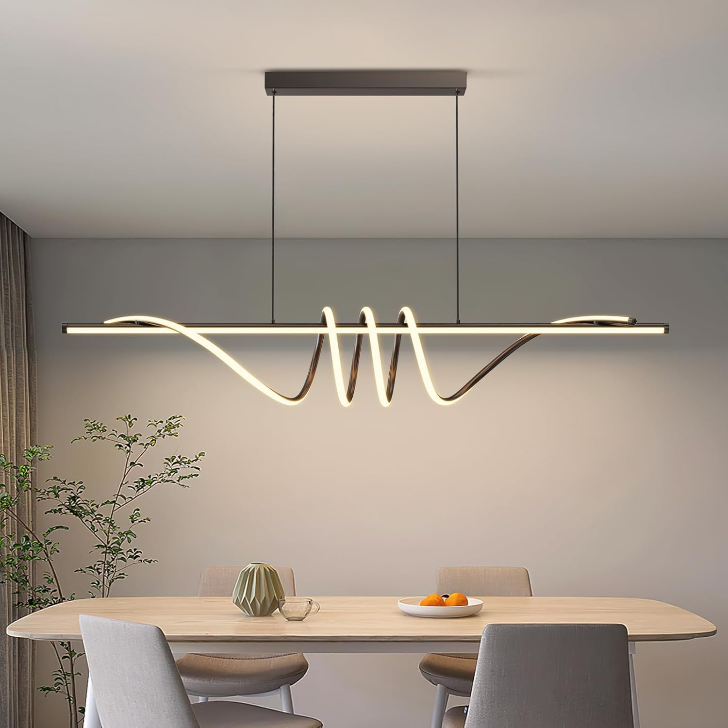 Suspension Luminaire Cuisine LED Moderne, 3000K/4000K/6000K 10%–100% Température de Couleur Lustre, Dimmbar avec Télécommande Chandelier pour Cuisine, Salon, Salle à manger, Chambre à Coucher 150CM
