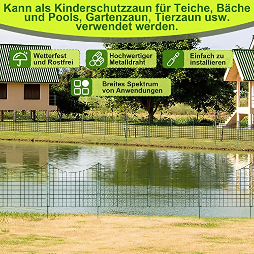 Cecaylie Gartenzaun 5x Teichzaun Komplettset Metall Gartenzäune konkave Zäune 6 feste Geländer - Zaun für den Garten, Unterbogen Gitterzaun Set Länge 7,5 m Metallzaun Grün