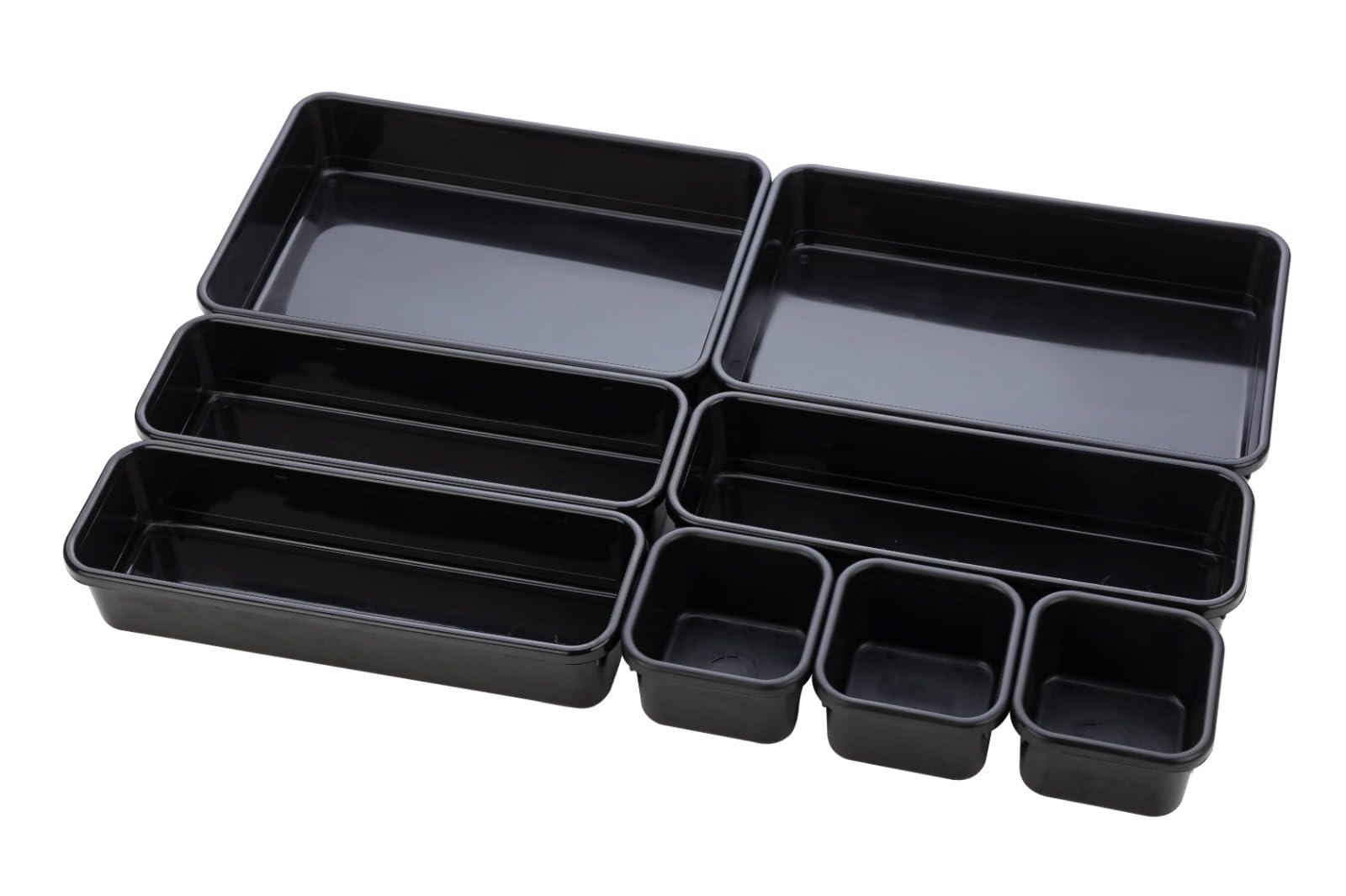 UCRAVO 8pcs Desk Drawer Organizer, Interlocking Desk Drawer Organizer Tray, Plastic Sundries Drawer Storage Box Office Drawer Dividers Storage Bins For Kitchen Bathroom Office Of Different Size-Black