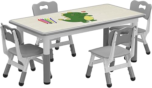 Juego de mesa y silla para niños, mesa de altura ajustable y 4 sillas para niños de 2 a 10 años, escritorio de graffiti, patas antideslizantes, mesa