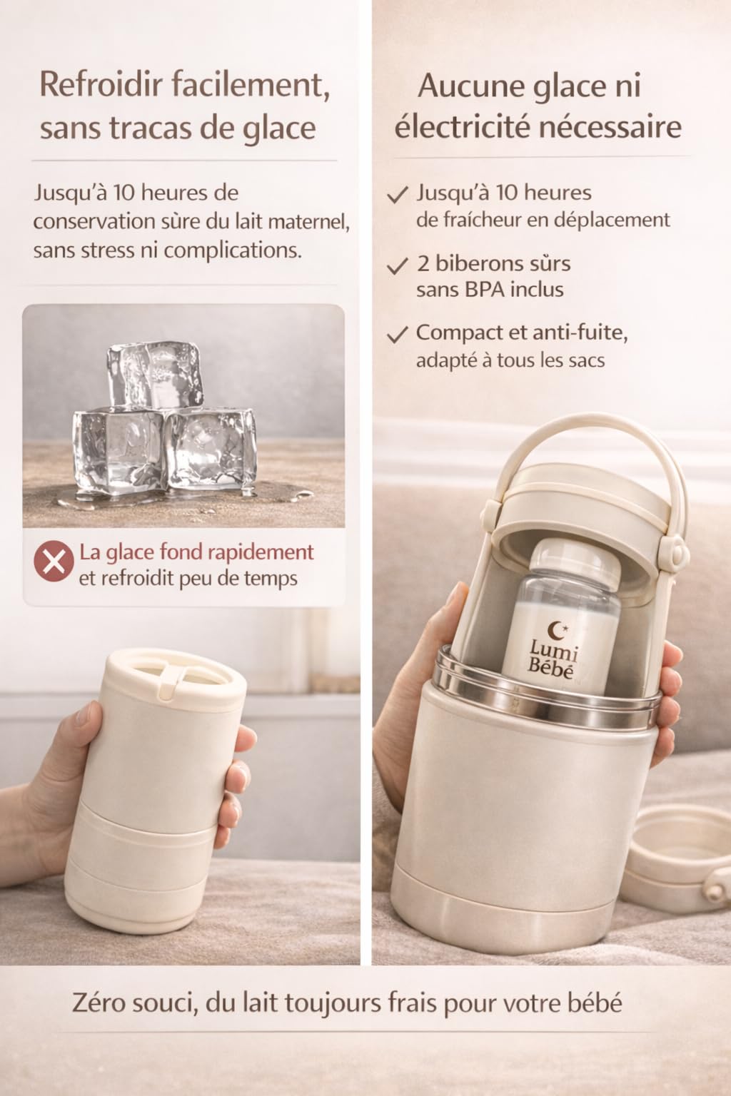 Glacière pour Lait Maternel | Sac Isotherme Portable pour Biberons – Compact, Étanche et Élégant