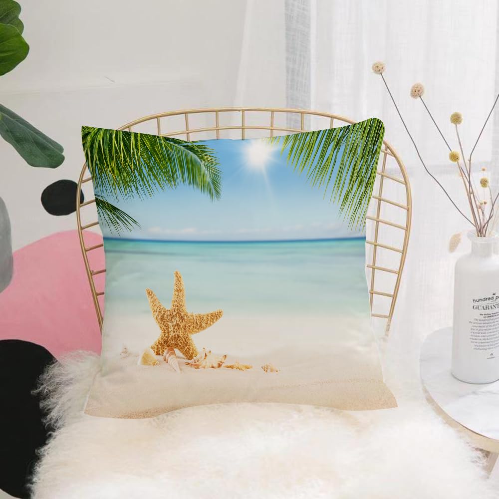 HYOSXW Cushion Cover,Throw Pillow Case Home Decorative for Living Room Bedroom Sofa Chair 16X16 Inch,Ocean,Graphic of Summer Sandy Beach with Majestic Starfish on Tropical Hawaiian,Pillowcase 40X40cm