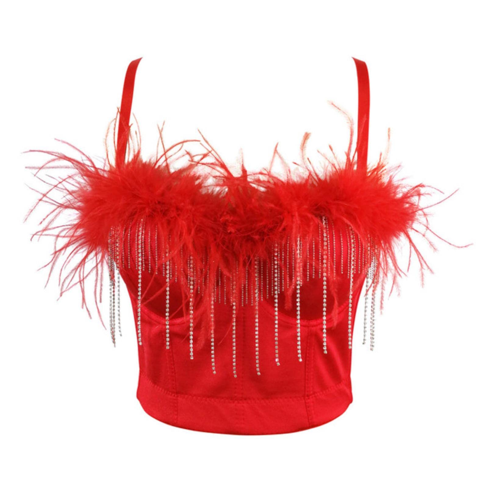 YOND Primavera Verano Tops de Mujer Diamantes Diamantes de Lentejuelas Fiesta Tank Top Shaper Wedding Bra Ropa de Mujer y2k Chaleco Damas Corsé-3-rojo, CN L-38