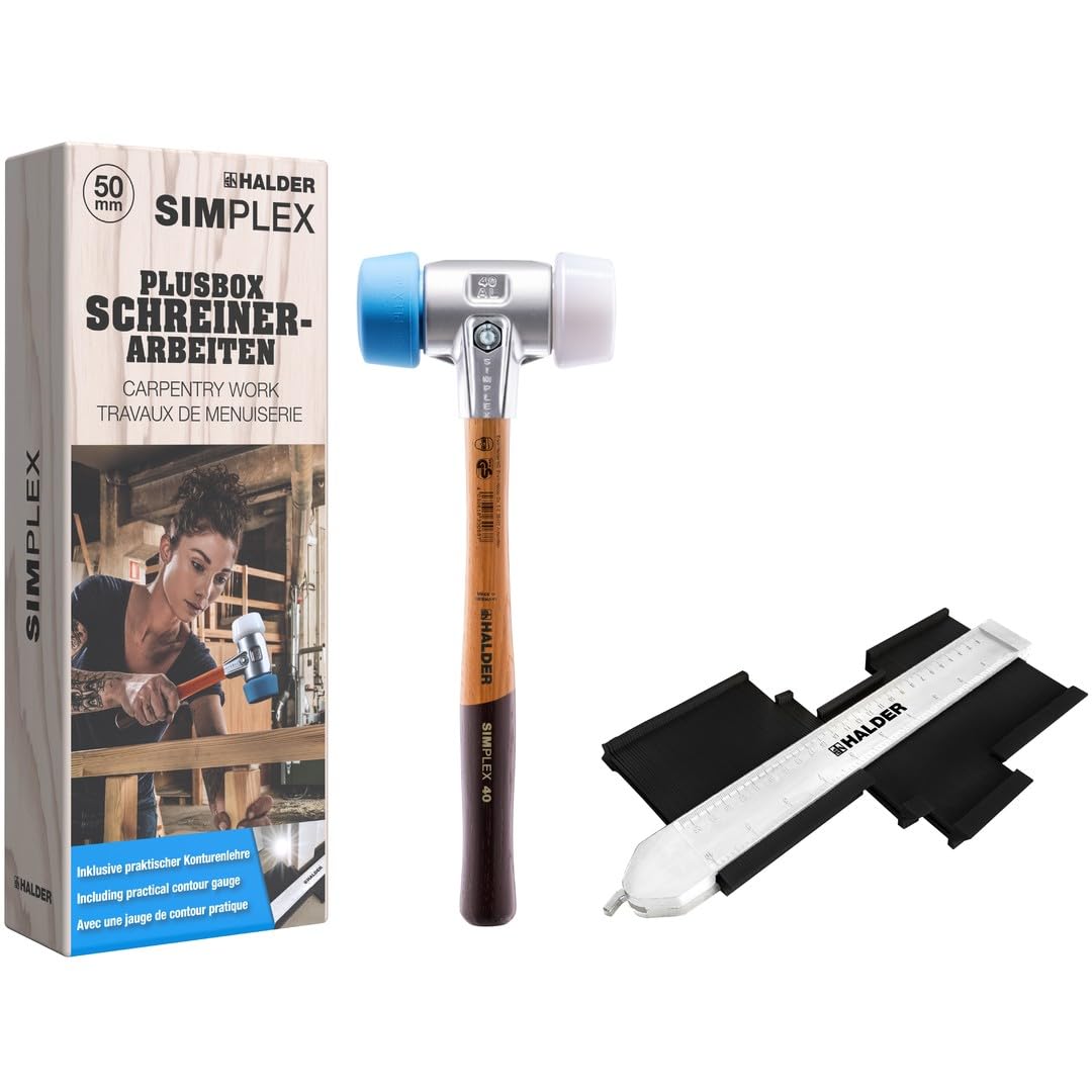 HALDER - Plusbox prace stolarskie, młotek udarowy SIMPLEX, TPE-soft/Superplastik plus wzornik konturów | 3117s004