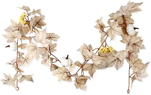 Guirnalda de otoño de 5.6 pies, hojas de arce, calabazas, bayas, guirnalda de hojas de otoño para el hogar, decoración de mesas de otoño, decoración