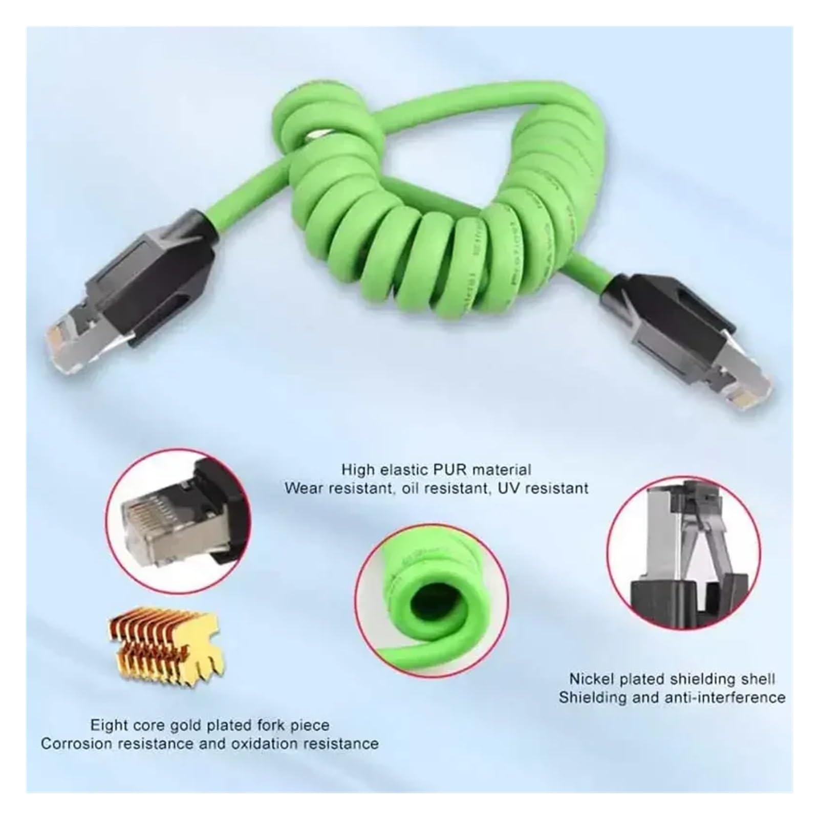 Generico Cavo di rete schermato a molla CAT6A Gigabit, cavo a spirale servo RJ45 schermato a 8 pin, linea PUR industriale CTA6A for robot(3 meters)