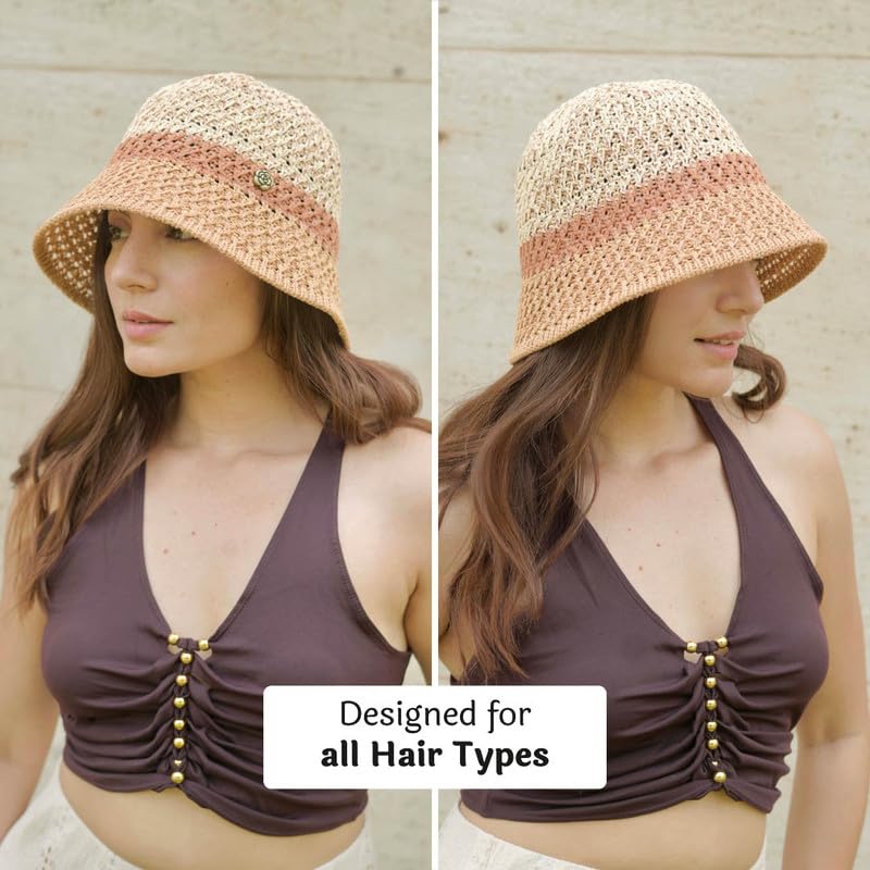 Image of Hair Drama Co. Crochet Bucket Hat for Women | Comfy & Casual Knit Handmade Foldable Floppy Hat | Summer Crochet Bucket Cap for Women & Girls