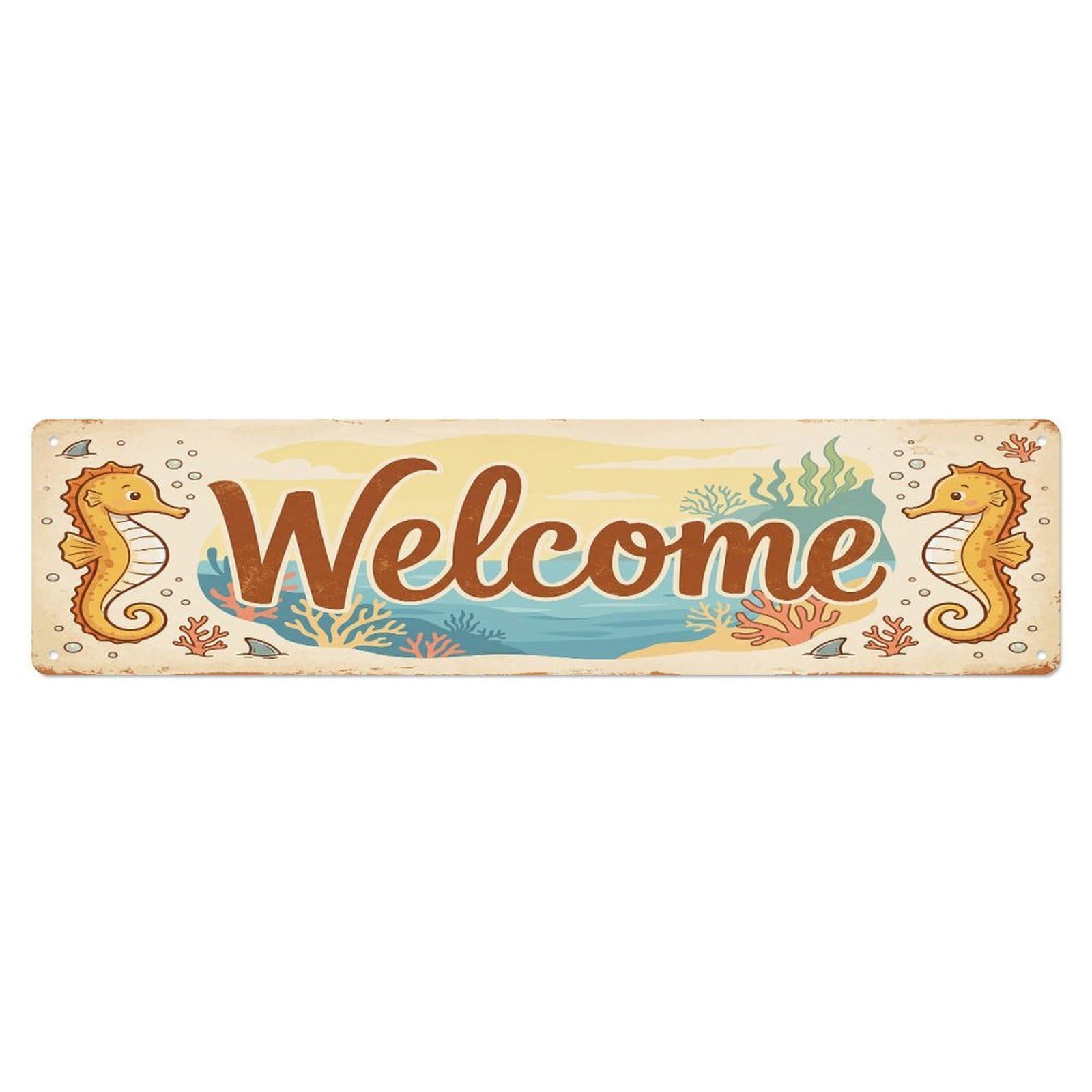 Vintage Welcome Seahorse Graceful Metal Tin Sign