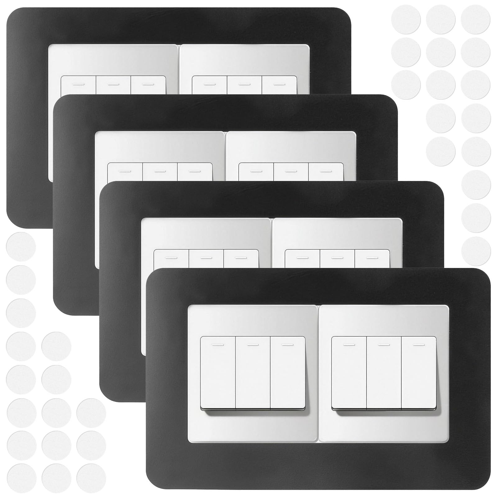 Guttiuaa Black 4Pcs Double Plug Socket Surround, Light Switch Surrounds Cover Plates Frame For Wall Sockets And Switches