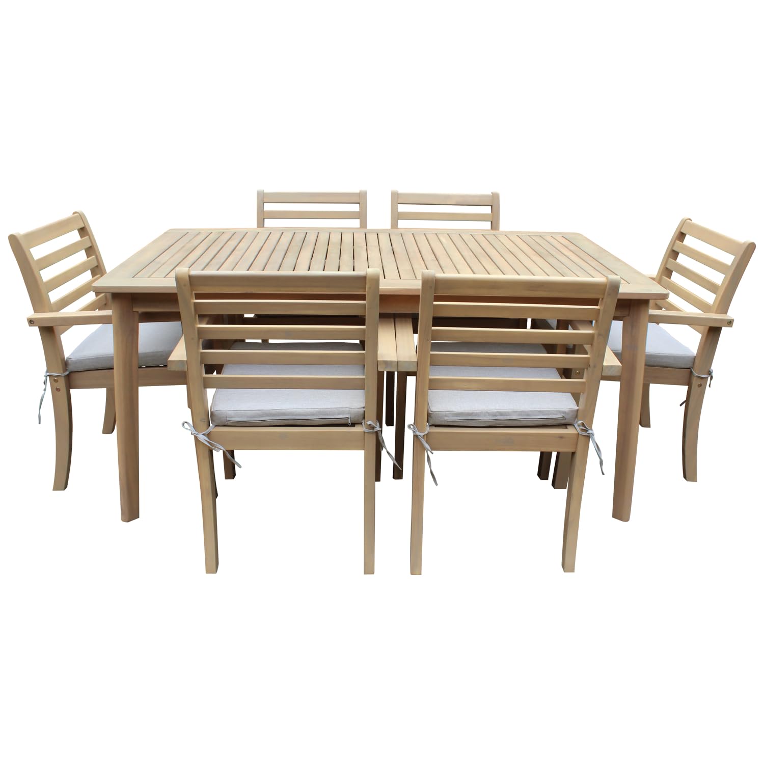 Happy Garden Salon de Jardin SIMILAN en Acacia avec Coussins Sable - Ensemble Table et chaises d'extérieur pour 6 Personnes