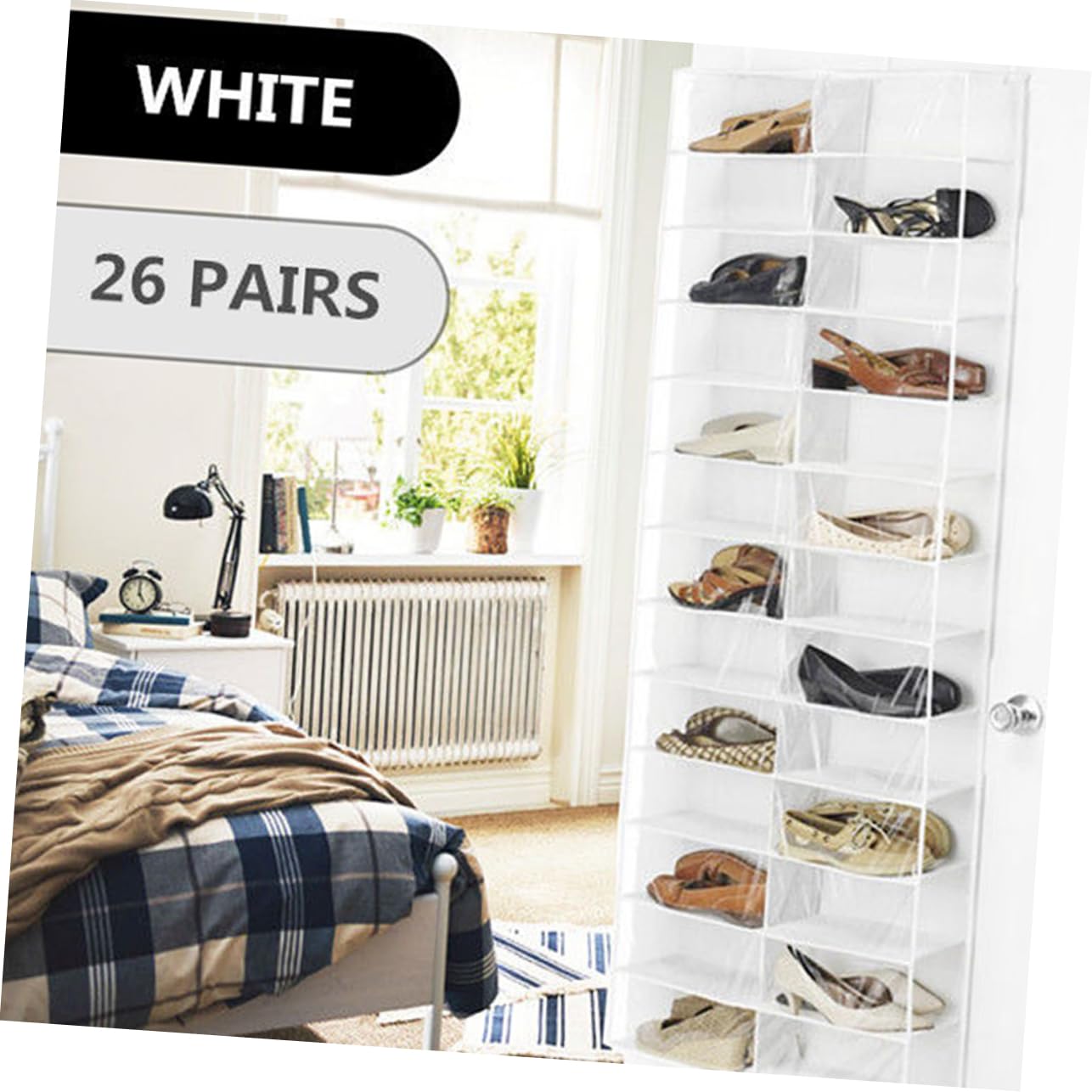 Organizador de Zapatos Colgante para Puerta 2piezas 26 Bolsillos Blanco