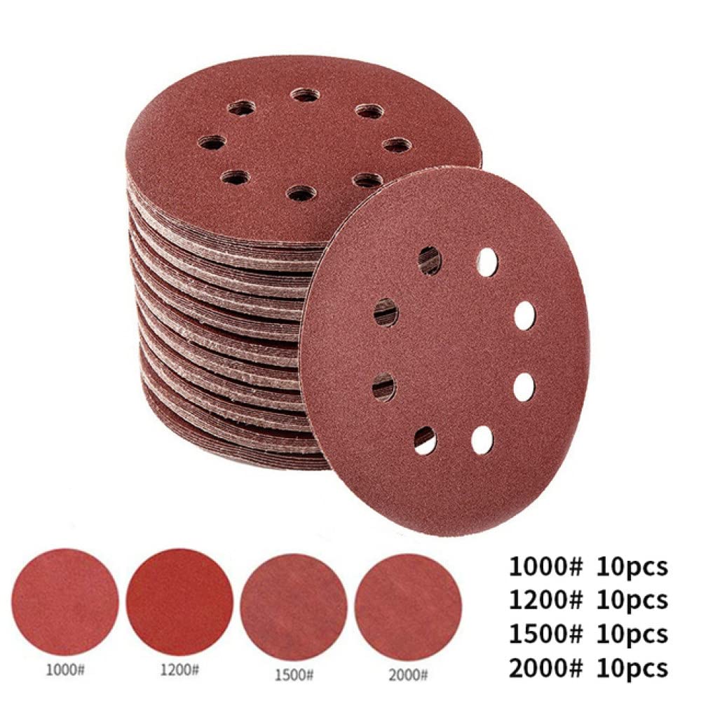 20/40 Uds 125mm 5 pulgadas discos de lijado de bucle de gancho juego de almohadillas de papel de lija de 8 orificios 40Grit-3000Grit Sander Disc herramientas de pulido abrasivo, A4
