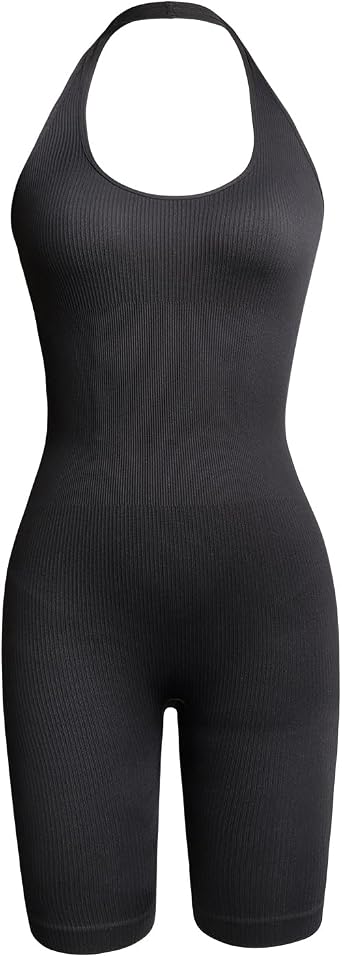 DREAM SLIM Womens Sexy Bodysuit Halter Round Neck Backless Leotard Bodysuit Tank Tops Tummy Control Shapewear