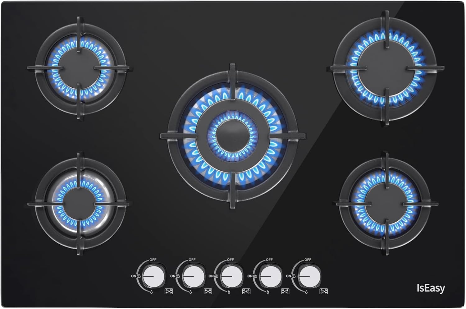 Piano cottura a gas 5 fuochi, piano cottura da incasso, gas metano/propano Piano cottura a gas 5 fuochi, piano cottura da incasso, gas metano/propano