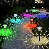 Solarleuchte Garten, 8 Stück Solarlampen für Außen RGB Farbig Wegeleuchten mit 8 Lichtmodi, Wasserdicht Solar Gartenleuchte Beleuchtung Dekoration für Garten, Patio, Rasen(Warm Weiß & Bunt, 42.6cm)